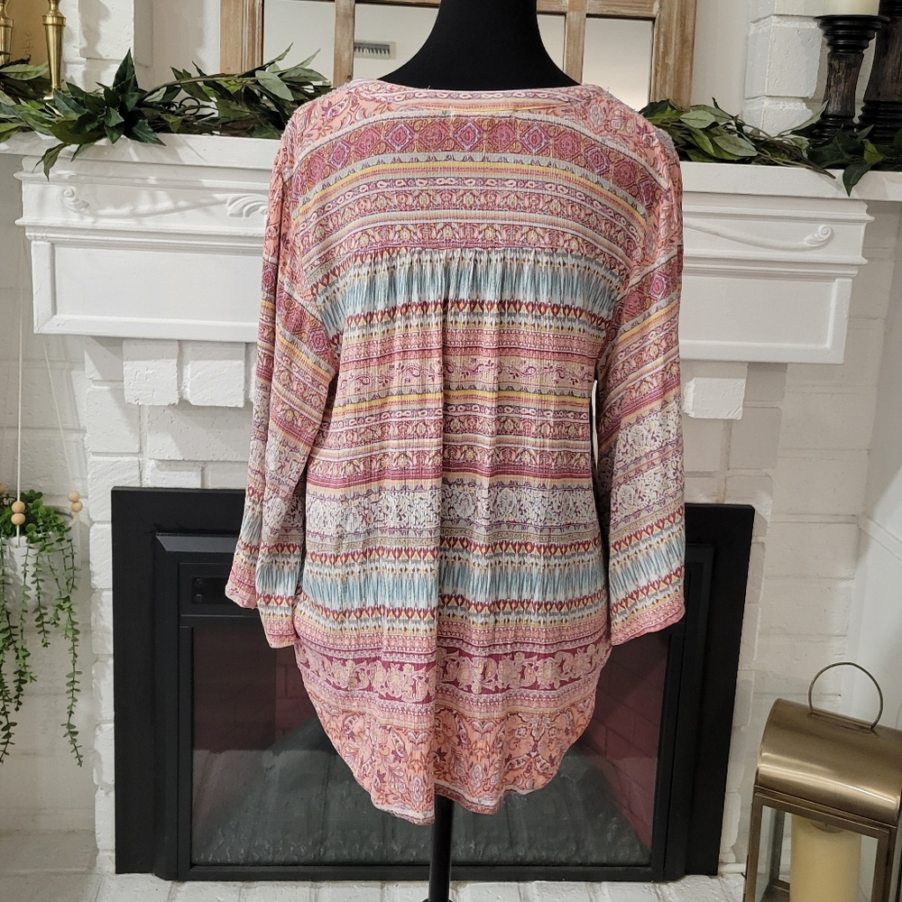 Farmers Market Multicolor Bohemian Striped Women's Top Size XL - Picture 3 of 8